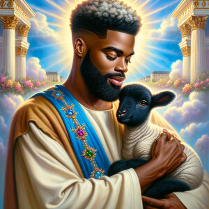 Oil painting of an African-American man resembling Jesus Christ,...