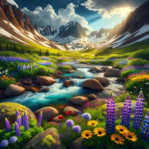 A hyperrealistic photograph of Clear Creek, Colorado, in vibrant...
