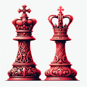 King and queen chess pieces red embellished