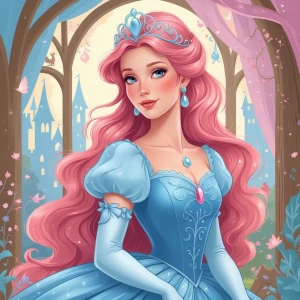 Create an image depicting a beautiful princess in a fairy tale s...