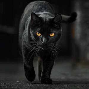 A beautiful black cat walking towards the camera