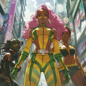A stunning image of a powerful and diverse superhero trio, Asha,...