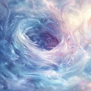 A close-up, dreamy, and peaceful image of a magical nest, emphas...