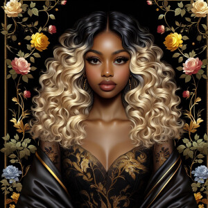 Create a vertical 3-D portrait of a light-skinned African-Americ...
