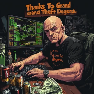 A bald man with a weary expression, dressed in a black t-shirt,...