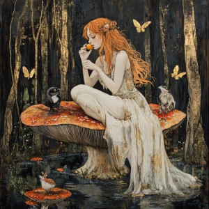 Create an image of a breathtakingly beautiful woman with flowing...