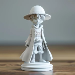 front-facing 3D chess piece of Monkey D. Luffy as the king, styl...