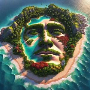 Create a 3D island shaped like Clint Eastwood face, viewed from...
