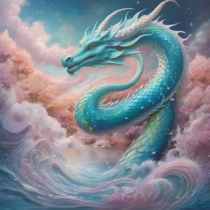 Create an image depicting a dragon composed entirely of flowing...