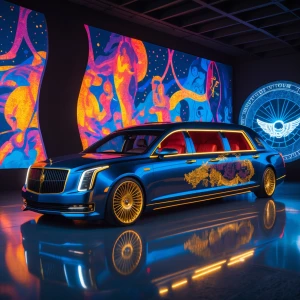 "Design a striking custom hearse that commands attention with it...
