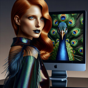 Photorealistic image of ginger haired woman attending gala in pe...