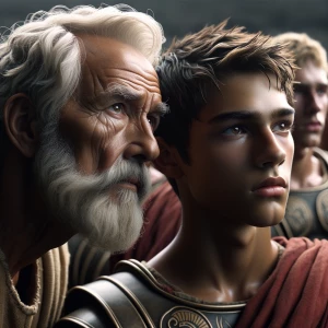 Elder Spartan men evaluating young Spartan boys in the age of 16...