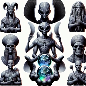 A alien facing forward holds a crystal ball in his cupped hands...