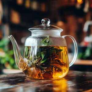 透明玻璃茶壶装着养身茶