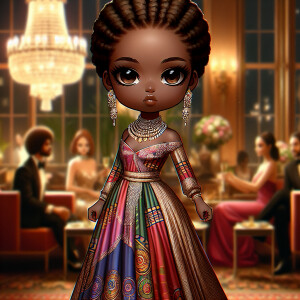 "Create an artistic depiction of an African American chibi chara...