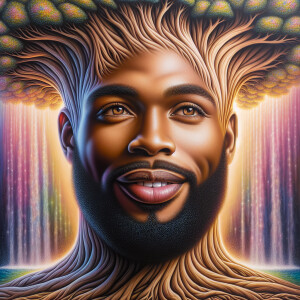 A hyper-realistic 3-D oil painting depicting a tree integrated w...