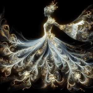 A mesmerizing white light drawing of a female silhouette. She we...
