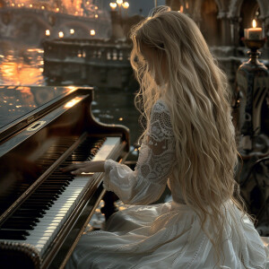 In the 1700s, a blonde woman with long flowing hair wearing a wh...