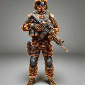Human figure made from bullets,  8K resolution HDR, ultra-detail...