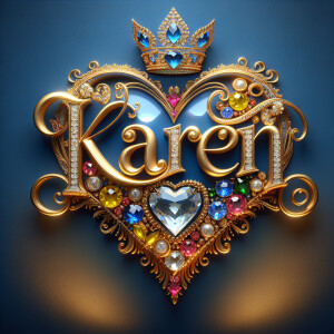 VCraft a 3-D image showcasing the name 'KAREN' in a luxurious go...