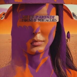 Film photograph from 1971 if an orange van in the desert with th...