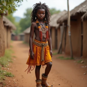 A African indigenous teen woman, dressed in her tribe's traditio...