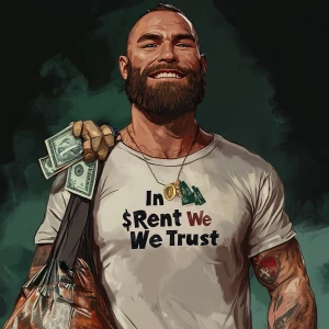White muscular thin man with beard, big chin, smile and cheekbon...