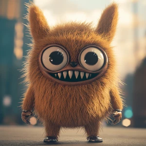 Stylized character portrait of a mischievous designer toy creat...