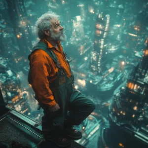 A cinematographic journey of a man with gray hair 40 years old b...