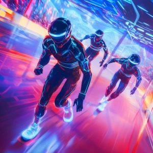 In a world where holographic technology rules, imagine a futuris...