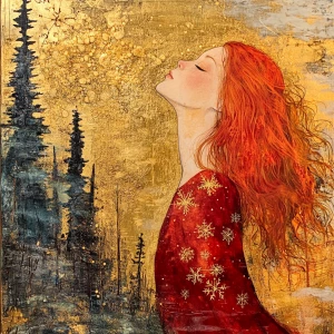 Image of a woman long Ginger hair expressing gratitude amidst a...