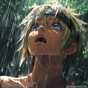 "A hyper-realistic anime character with spiky blonde hair and bl...