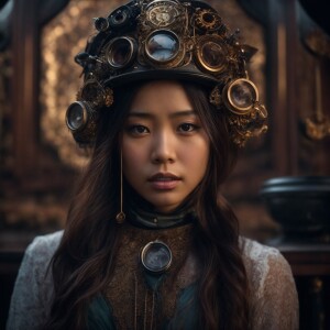 Young asian girl in steampunk style