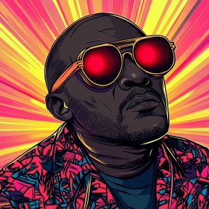 Labubu with red lasers from eyes eyes, blank stare, in the style...