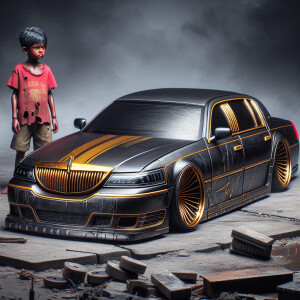 Broken down Matt black gold line Lincoln Towncar 2005 Vision ext...