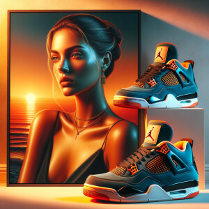 I’d like to create an image of a cool Jordan 4 Breds sneakers with a colorful background, and on the bottom, it says #AccentureKicks