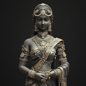 Design an image of a slender ancient princess sculpture adorned...