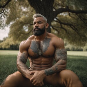 a powerful and self-assured bodybuilder sporting a striking gray...