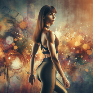 Athletic Thin skinny Attractive, Asian teenage girl, long brown hair and bangs, wearing tight skinny jeans and a halter top paint marks on her clothing, heroic pose Asian graffiti background, backside view