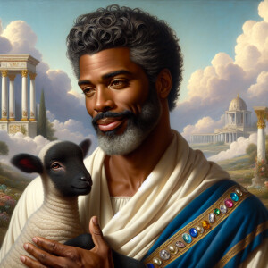 Oil painting of an African-American man resembling Jesus Christ,...