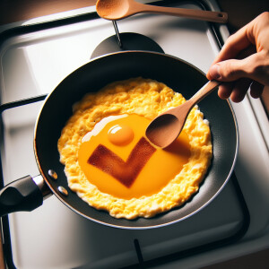 scrambled eggs nike in a frying pan