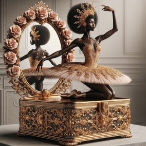 Imagine a delicate jewelry box adorned with ornate golden filigr...