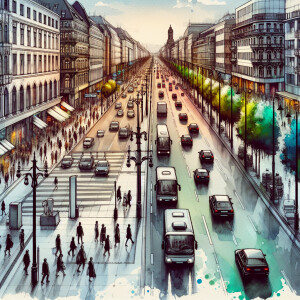 An alcohol ink close-up street level view of Kurfürstendamm in G...