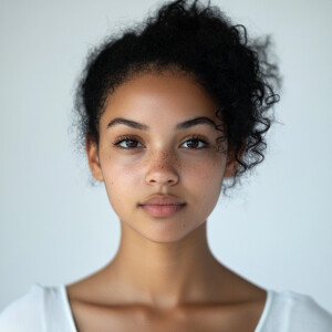 A portrait of a cute 20-year-old Afro-Puerto Rican woman with a...