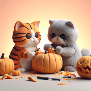 Cats carving pumpkins , cute