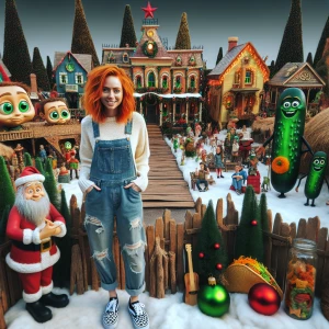 Photorealistic  photo. Whimsical Christmas scene A happy woman w...