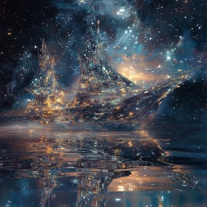 A shimmering celestial zealous temporal trawler, its gleaming ex...
