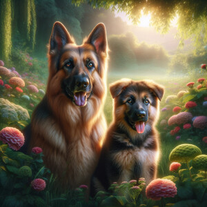 A Female German Shepherd with her puppy next to her 3D Photolist...