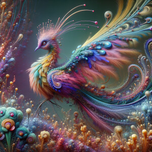 Weird imaginary bird, vivid colors, hyper ultra photorealistic