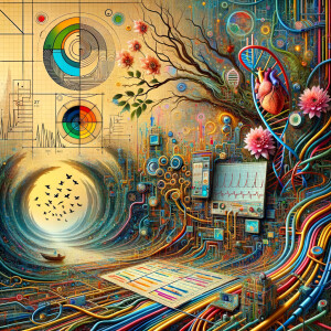 The golden ratio, Minimalist art Circuit, boards, circuitry, diagrams Cellular structures, DNA, circuit boards, colorful wires,  asian and Egyptian  graffiti, lie detector graphs, cardio, printout , branches infinity sign, cave, Art, handprints, distant birds flying, flowering vines, abstract gestural painting, dna